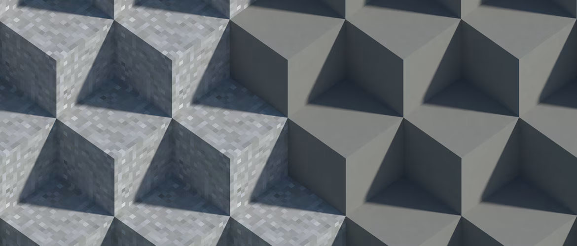 Minecraft concrete powder with a grainy texture beside smooth hardened concrete blocks