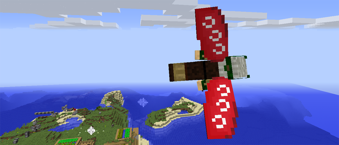 Official Minecraft screenshot of a player using firework rockets during Elytra flight